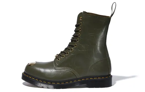 Dr.Martens/Dr. Martin x A BATHING APE Bape Abc 10 Hole Steel Toe Cap Leather Round Toe Lace Short Martin Boots Men's Green