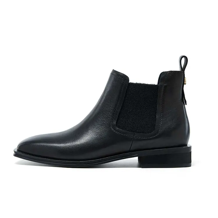 Marie Claire Top Grain Cow Leather Ankle Length Chelsea Boots 2.8cm Women's Midnight Paris Black