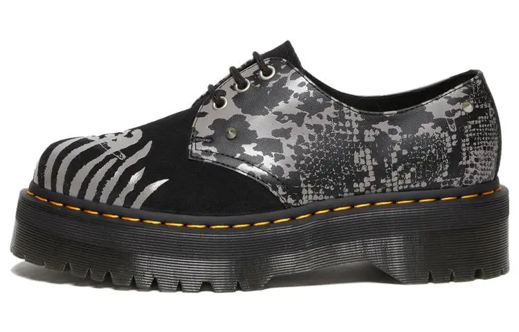 Dr. Martens 1461 Animal Clash Leather & Suede Platform Shoes 'Black Grey'