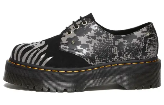 Dr. Martens 1461 Animal Clash Leather & Suede Platform Shoes 'Black Grey'