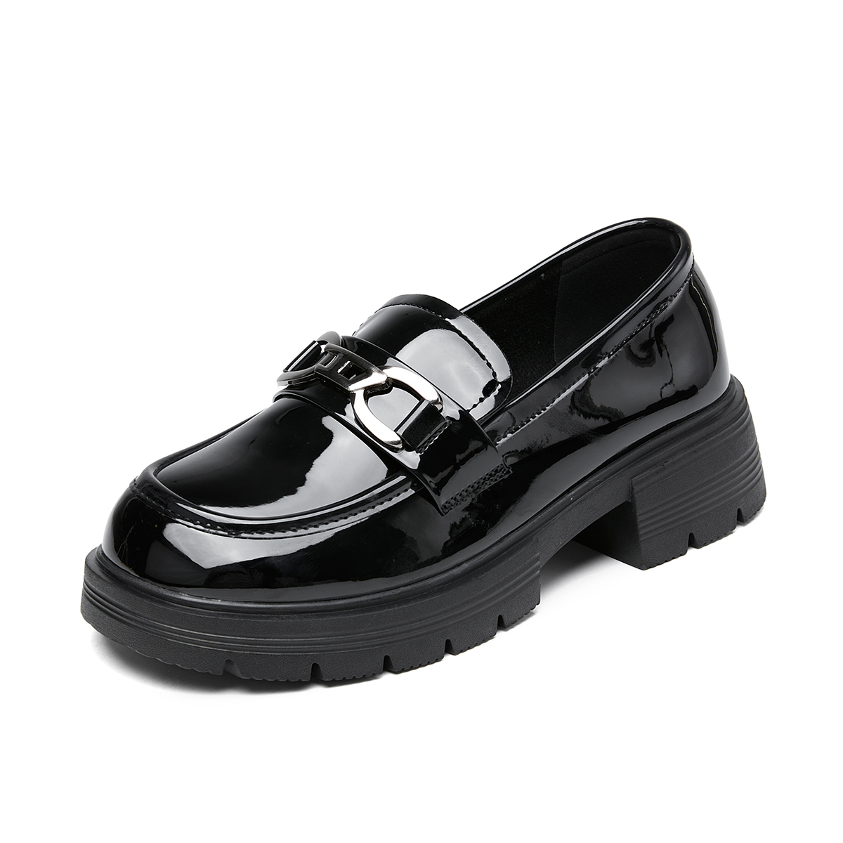 La Chapelle French style lazy style small leather shoes PU fashionable and comfortable daily commuting breathable loafers 4.0cm women's black