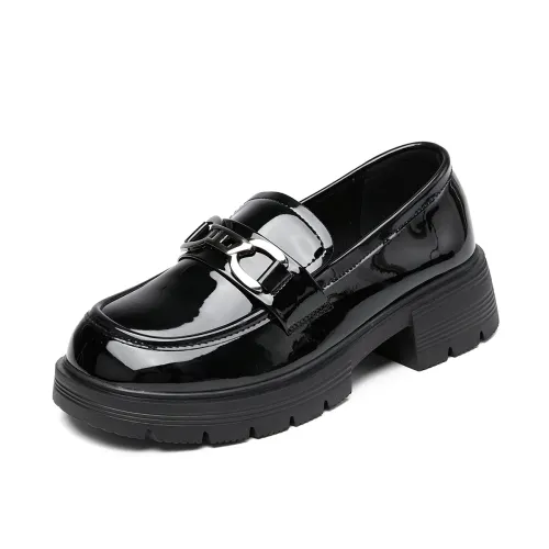 La Chapelle French style lazy style small leather shoes PU fashionable and comfortable daily commuting breathable loafers 4.0cm women's black