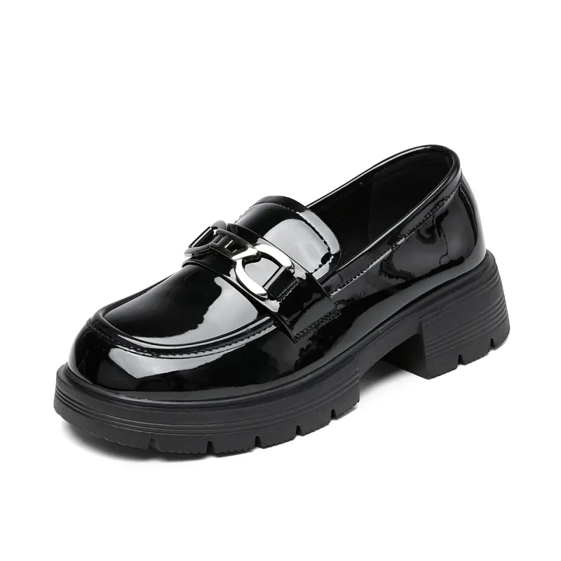 La Chapelle French style lazy style small leather shoes PU fashionable and comfortable daily commuting breathable loafers 4.0cm women's black