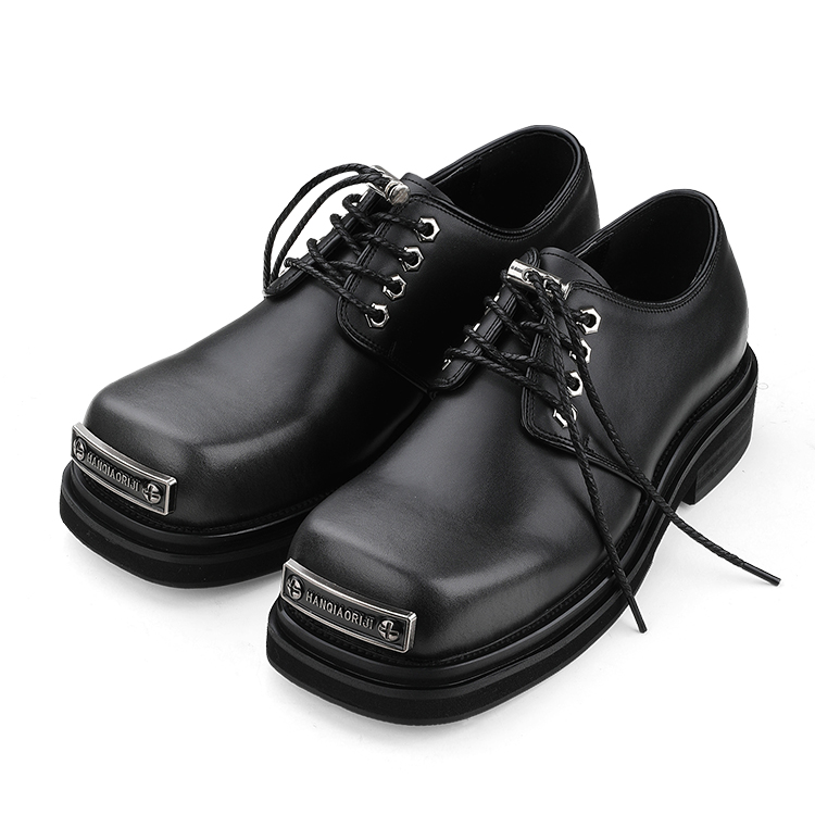 HANQIAORIJI Future Collection Cow Split Leather Casual Leather Shoes, Derby Shoes Men's Black