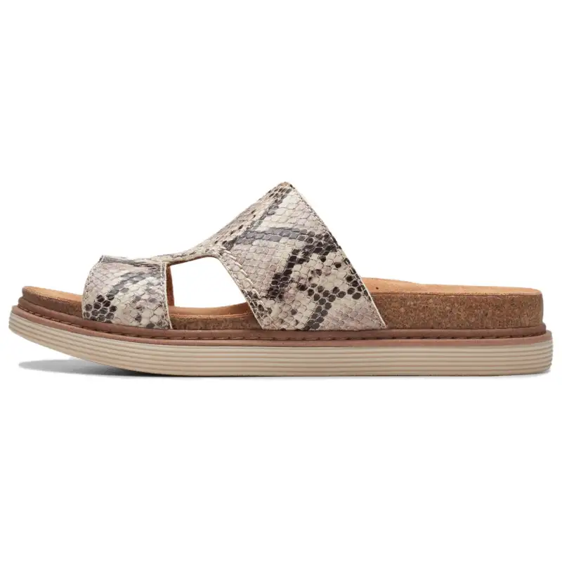 Clarks Rubber Sole Slip Resistant Slide Slippers Women's Snakeskin Print