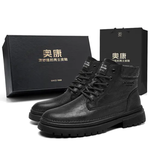 AOKANG knight boots for travel, non-slip, wear-resistant, retro, classic and versatile, breathable, fashionable and popular men's shoes, daily commuting yuppie British style motorcycle shoes, mid-calf Martin boots, 3.5cm, men's black