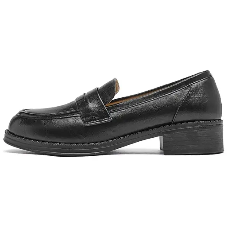 AGSDON fashionable retro British college style slip-ons, comfortable soft sole penny strap small leather shoes, mid-mouth loafers, women's style
