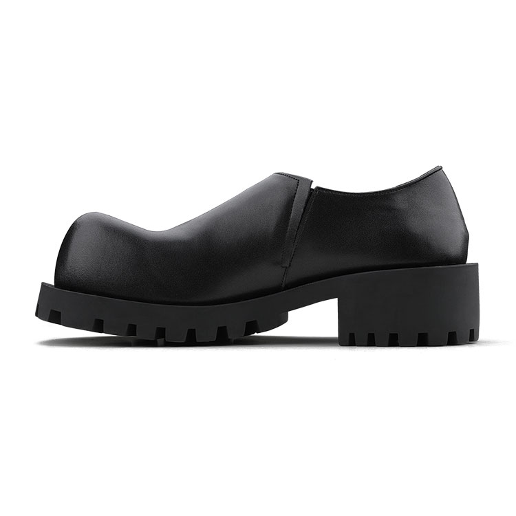 HANQIAORIJI Black blood series, two-layer cowhide, exaggerated wide, cocked toe, big-toe derby shoes, niche thick-soled slip-on loafers, men's black