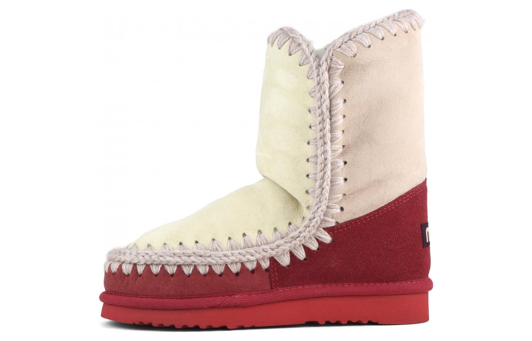 MOU Sheepskin Short Fashion Ankle Boots Women's Beige Red