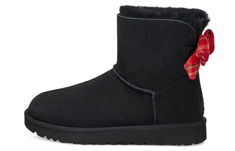 UGG Bailey Bow Plaid Ribbon Cow Split Leather Thermal Abrasion Resistant Thermal Abrasion Resistant Short Snow Boots