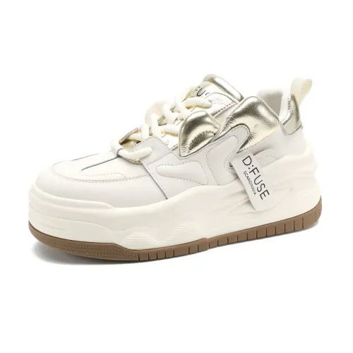D FUSE SCANDINAVIA Puffy White Sneakers Cow Split Leather Low top Skateboard Shoes Women's