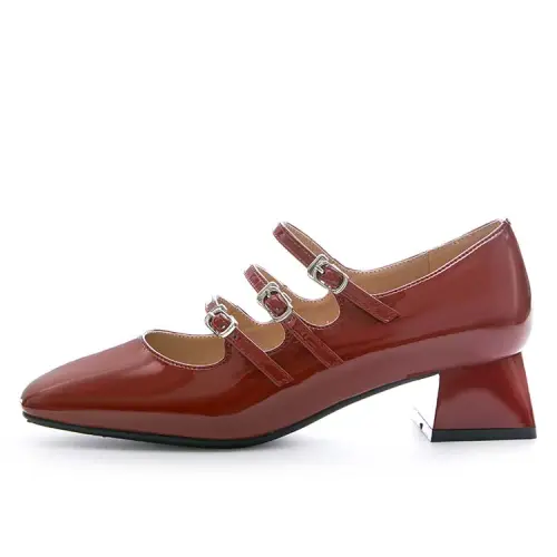 Marie Claire Top Grain Cow Leather Chunky Heel High Heels 4cm Women's