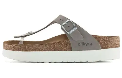 Birkenstock Leather Flip Flops Unisex Gray Regular