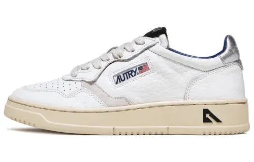 AUTRY Leather Lace Up Slip Resistant Cushioning Low top Stylish Skateboarding Shoes Men's White Silver Distressed