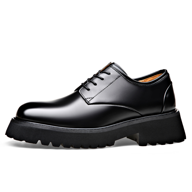 LUOMAIKE Luomaike cow split leather, comfortable and versatile thick-soled bright leather, formal leather shoes, men's black