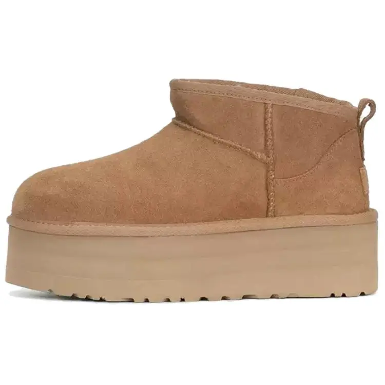 UGG Thermal Abrasion Resistant Minimalist Style Versatile 5cm Platform, Fleece Lined Short Snow Boots Women's Chestnut