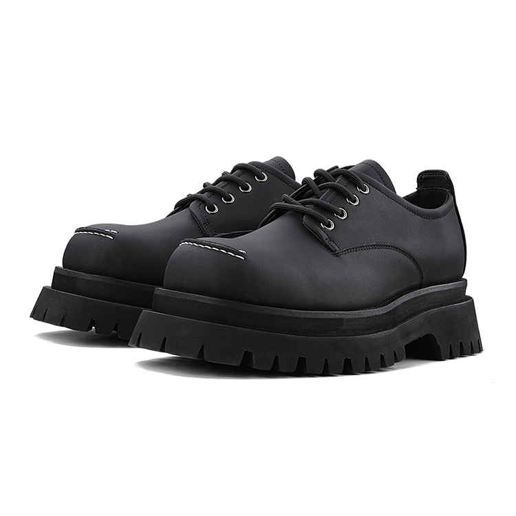 HANQIAORIJI Le Collection Cow Split Leather Casual Shoes 6.5cm Unisex Black