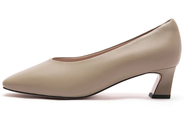 PACO GIL Sheepskin Chunky Heel High Heels 5CM Women's Camel