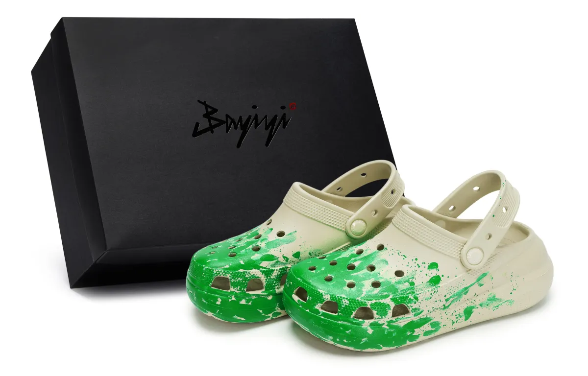 Crocs Crush Clog 811 Manufacturing, Camping Site, Special Shoe Box Clogs Unisex Bone White Green
