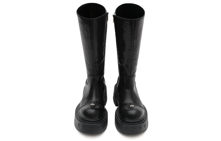 SMFK Compass Cow Leather Knee high Boots 7cm Women's Wilderness Black