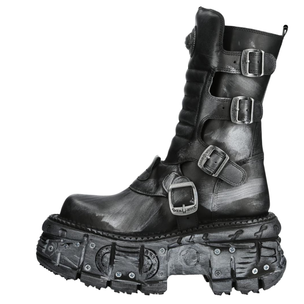 NEW ROCK Crew Combat Boots 10cm Unisex Black Gray