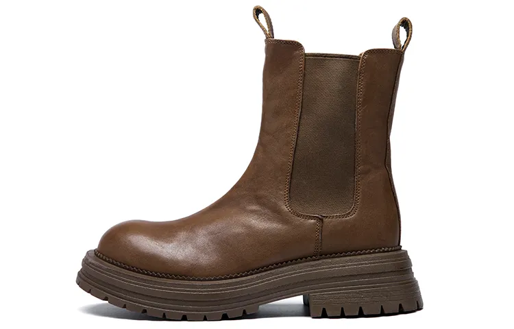 Anthony Miles Cow Leather Crew Chelsea Boots Women's Khaki