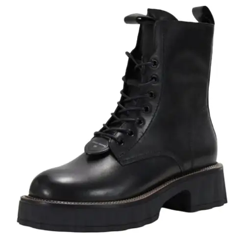 Teenie Weenie Cow Leather Short Combat Boots Women's Black