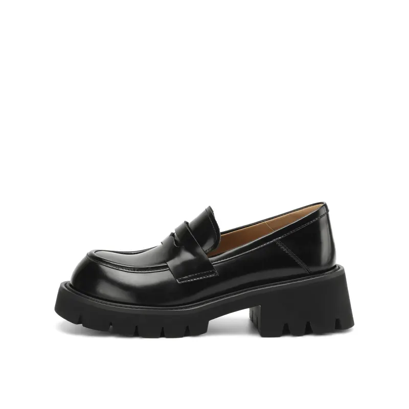 Rosa bianca first layer cowhide increased thick sole college style JK uniform loafers 5.2cm women's black