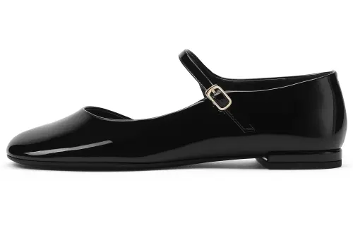 CHARLES&KEITH Small ckPU round toe glossy flat heel Mary Jane shoes 1.4cm women