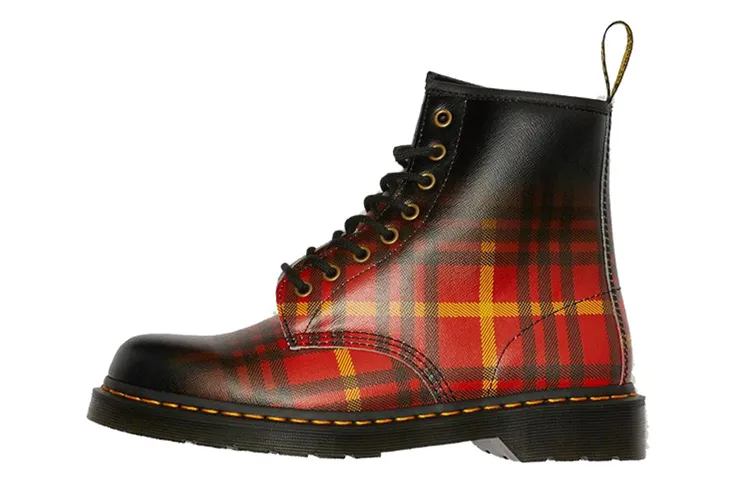 Dr. Martens 1460 Tartan Leather Boots Black/Orange/Red