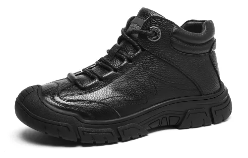 Leather fashionable classic trend universal sports comfortable wear-resistant keep warm fleece black low boots, cowhide, simple and elegant design, for running