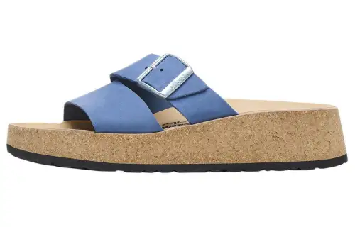 Birkenstock Leather Slide Slippers Women's Blue Narrow
