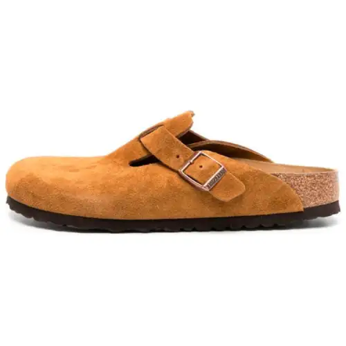 Birkenstock Boston Soft Footbed Suede Leather Narrow Fit Sandals 'Mink' Women's