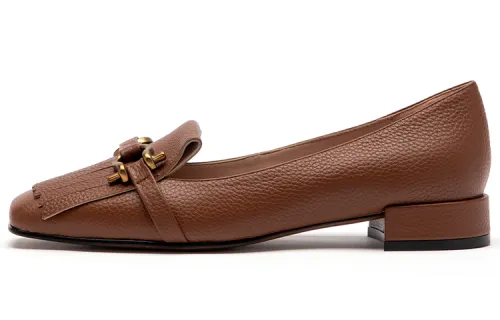 PACO GIL Leather Chunky Heel Unlined Shoes Women's Brown