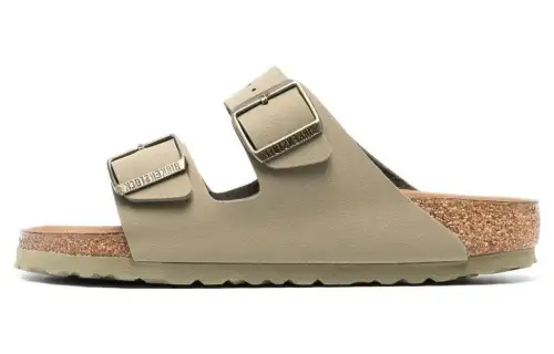 Birkenstock Leather Slide Slippers Women's Khaki