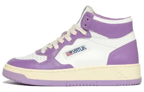AUTRY Leather High top Skateboard Shoes Women's White Purple