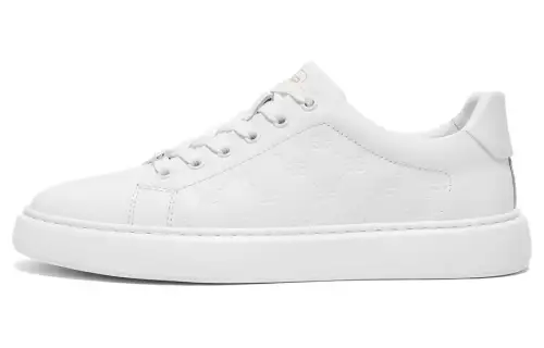 BELLE Cow Leather Low top Slip Resistant And Abrasion Resistant Skateboard Shoes Men's White