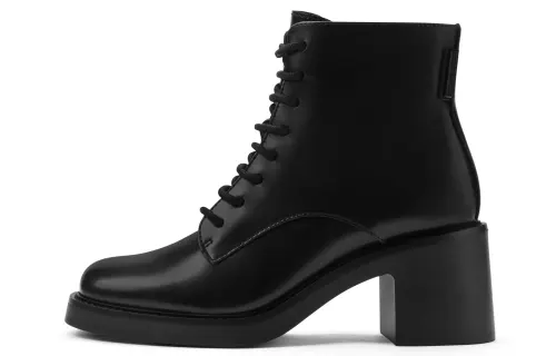 CHARLES&KEITH PU Short Combat Boots 6.8cm Women's Black