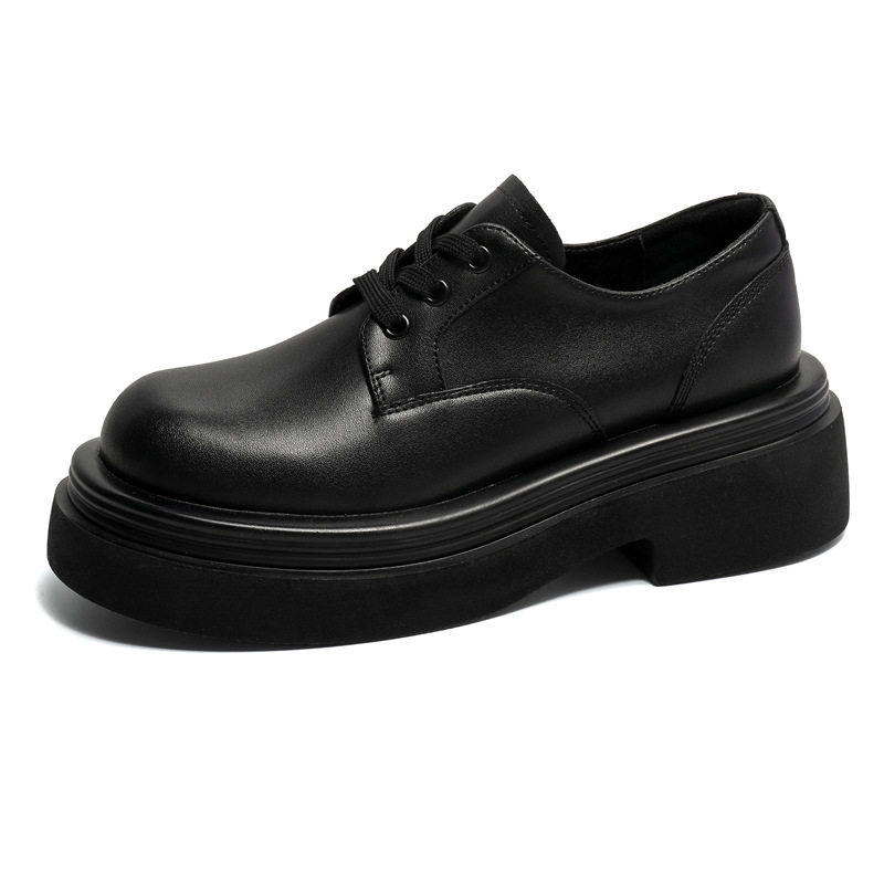 V05 Microfiber leather big head derby high-end commuting casual shoes men's black