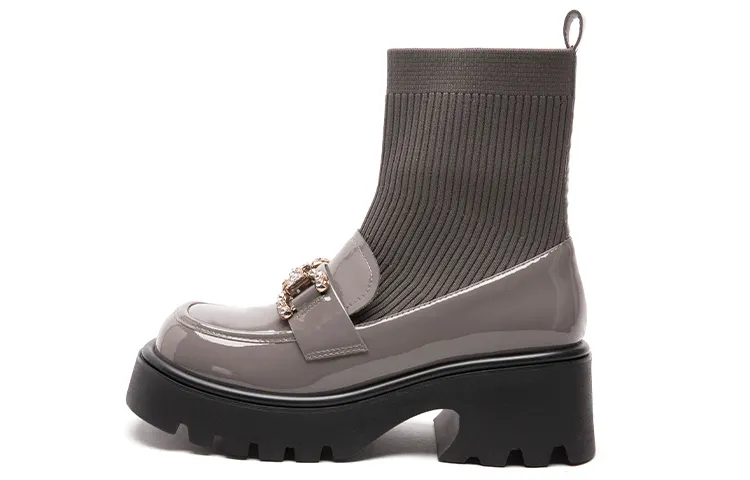 PACO GIL Cow Leather Ankle Boots 6CM Women's Gray