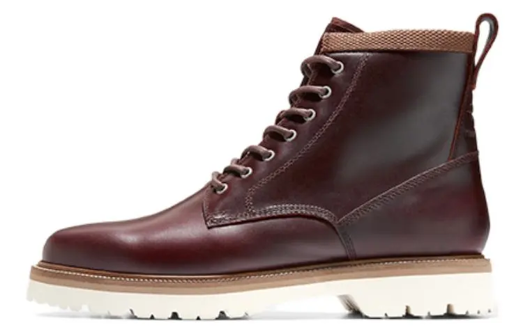 COLE HAAN Leather Crew Combat Boots Men's Burgundy