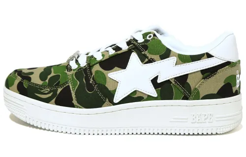 A BATHING APE STA Low top Stylish Skateboarding Shoes Women's Green Camouflage