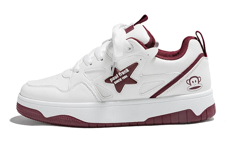 PAUL FRANK Synthetic Leather Low top Skateboard Shoes Unisex Burgundy