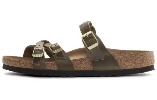 Birkenstock Leather Slide Slippers Women's Green Regular