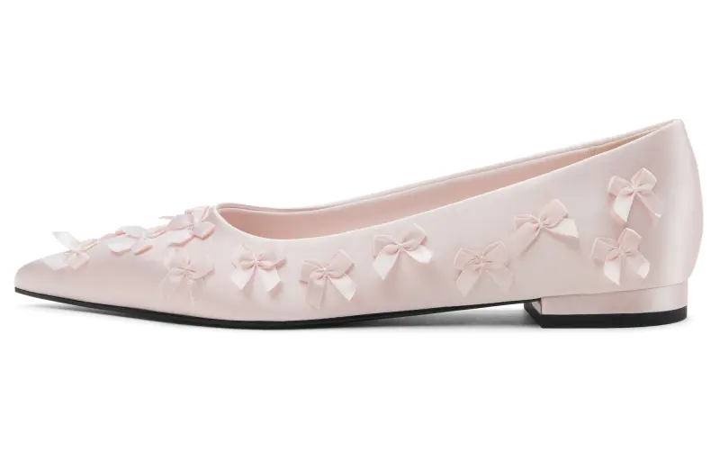 CHARLES&KEITH Small ck fabric bow pointed toe flat ballet women's casual shoes 1.6cm female BLUSH light red