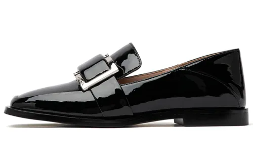 PACO GIL Top Grain Cow Leather Flat Unlined Shoes Women's Black