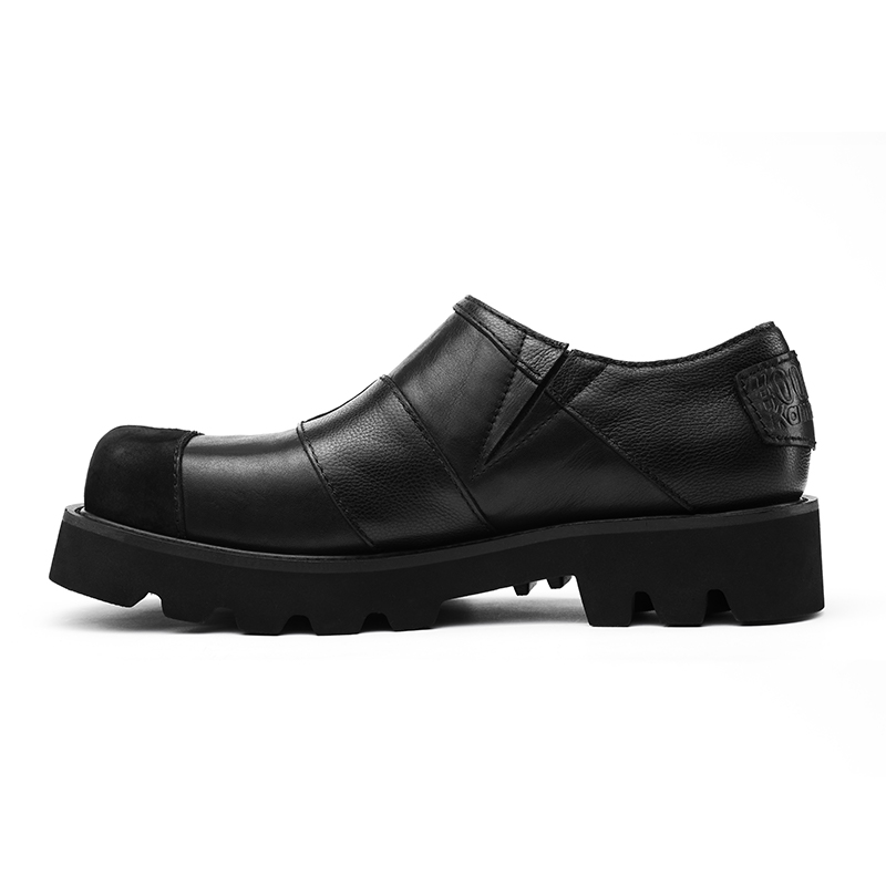 Kami Anger Top Grain Cow Leather Low top Platform Shoes Unisex Black