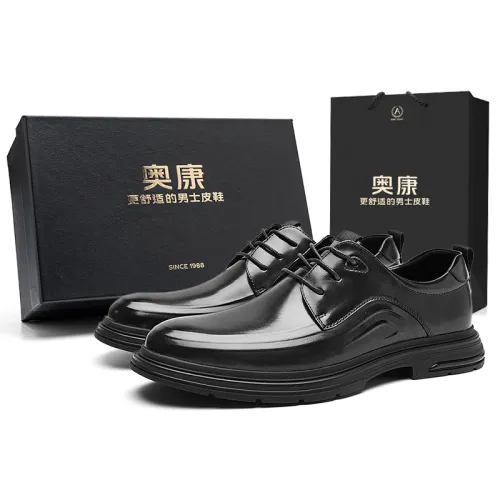 AOKANG cow leather, dad style fashionable British style, can be worn in spring and summer, light luxury workplace selection, trendy and versatile, business daily commuting, interviews, glossy wedding shoes, banquet groomsmen, young and middle-aged, formal leather shoes, men's black