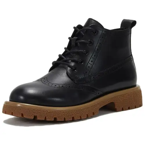 Teenie Weenie Cow Leather Short Combat Boots 2cm Women's