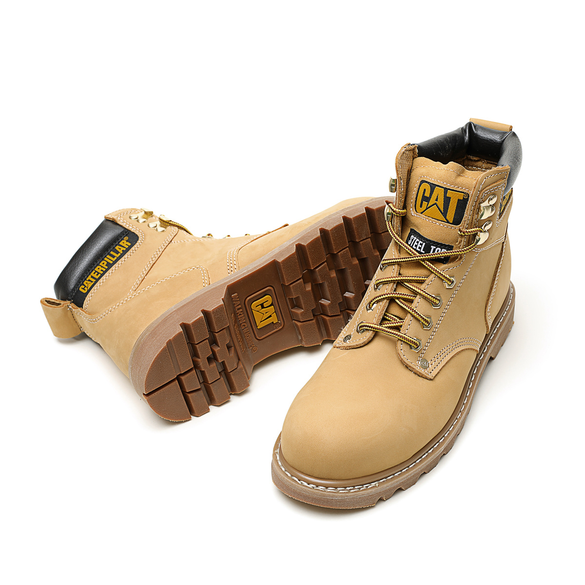 CAT Breathable Abrasion Resistant Cushioning Slip Resistant Short Outdoor Boots Men's Brown Yellow